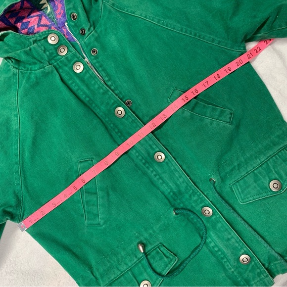 Vintage Casual Club Green 100% Cotton Drawstring Waist Lined Coat size 12 - Picture 3 of 14